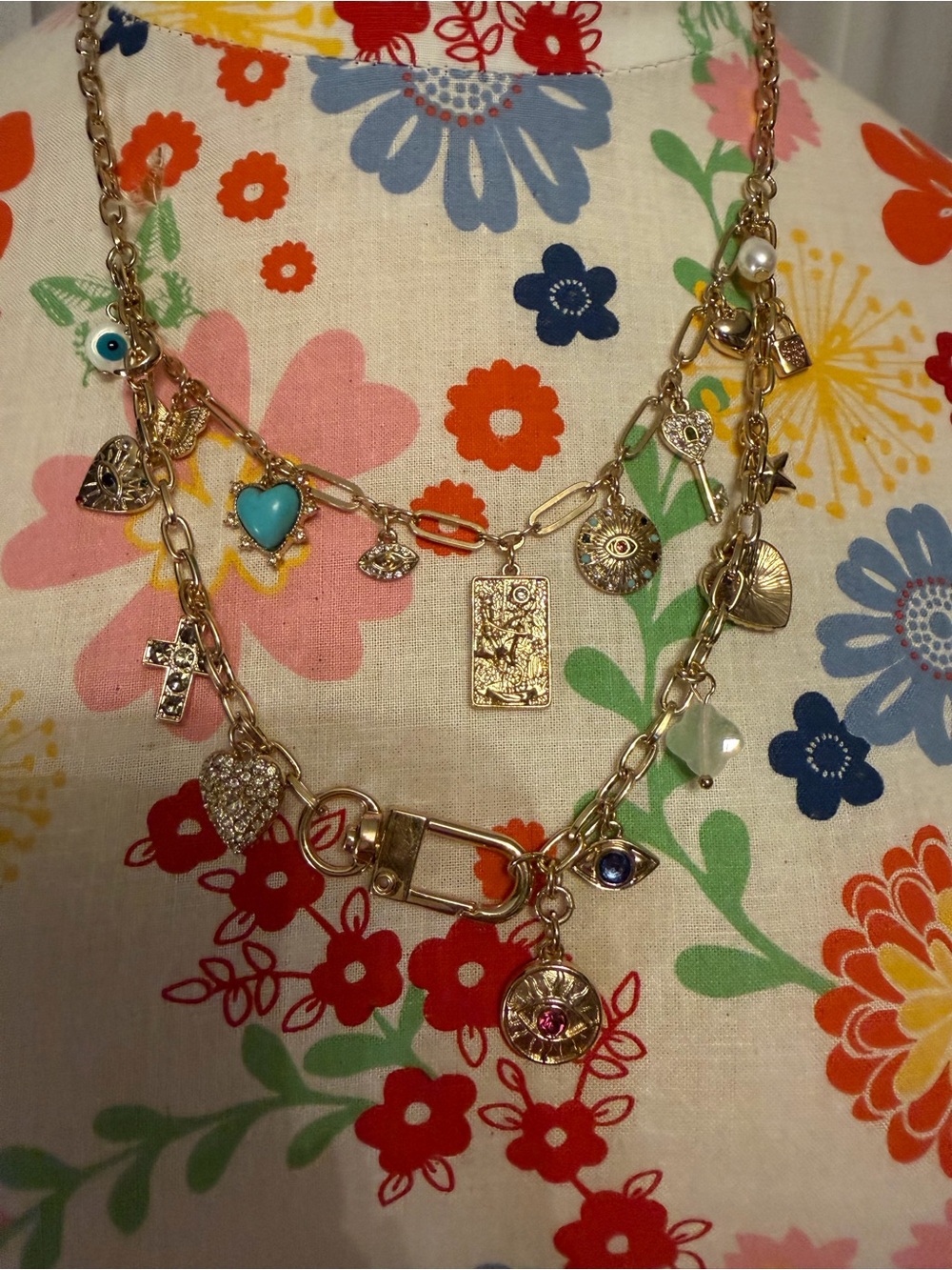 Gold-Tone Layered Charm Necklace with Charms Boho style